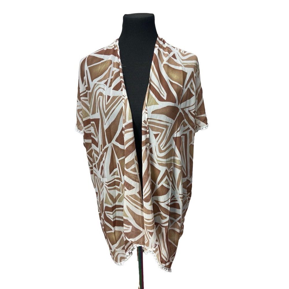 Room Mates Brown White‎ Abstract Size Medium Sheer Cardigan Coverup